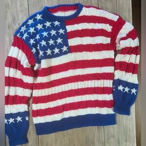 Vintage Americana Knit Flag Sweater Red White Blue Grandpacore Stars Stripes XL